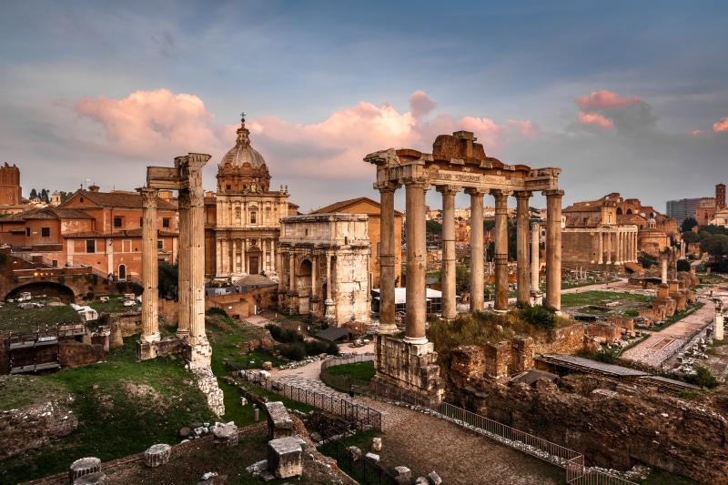 columns, area, ruins, Septimius Severus Arch, The Temple Of Saturn, Saturn Temple, 1080P, Arch, Roman Forum, Italy, Rome