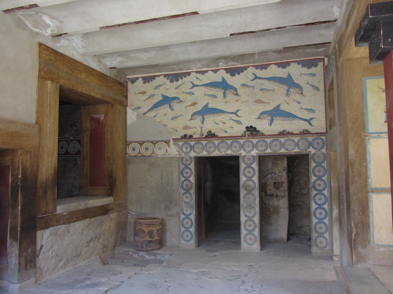 archaeology, graffiti, day, text, architectural column, domestic room, minoan city, dolphins, concrete, gray, brown, stones, indoors, island of crete, entrance