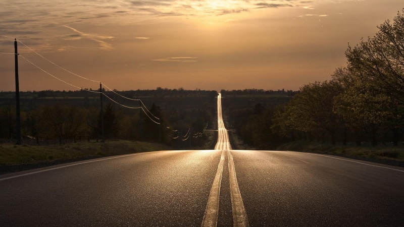 straight, highway, 1080P, electric lines, sundown, undulating, nature and landscapes