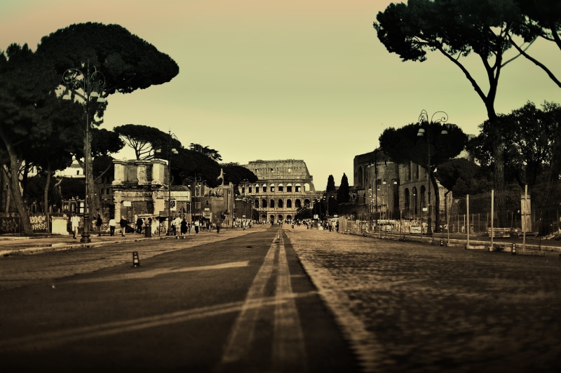 road, 4K, city, Rome, sepia, Colosseum