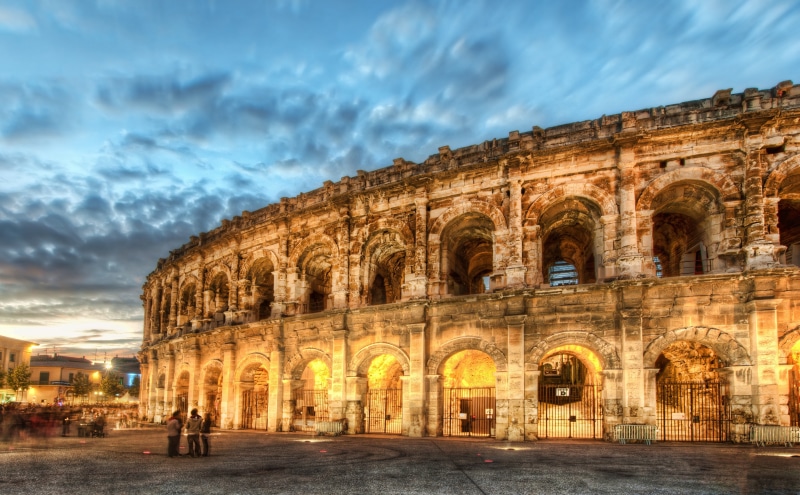 incidental people, old ruin, sky, travel destinations, illuminated, Amphitheatre, colosseum, travel, nature, group of people, architecture, arch, tourism