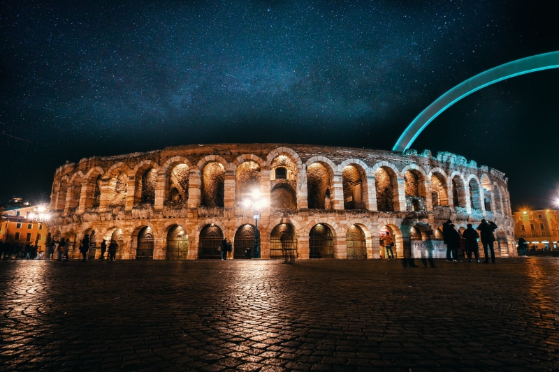 arch, built structure, 5K, outdoors, facade, piazza, arena, construction, lighting, the arena of verona, tourism, amphitheatre, architecture, illuminated
