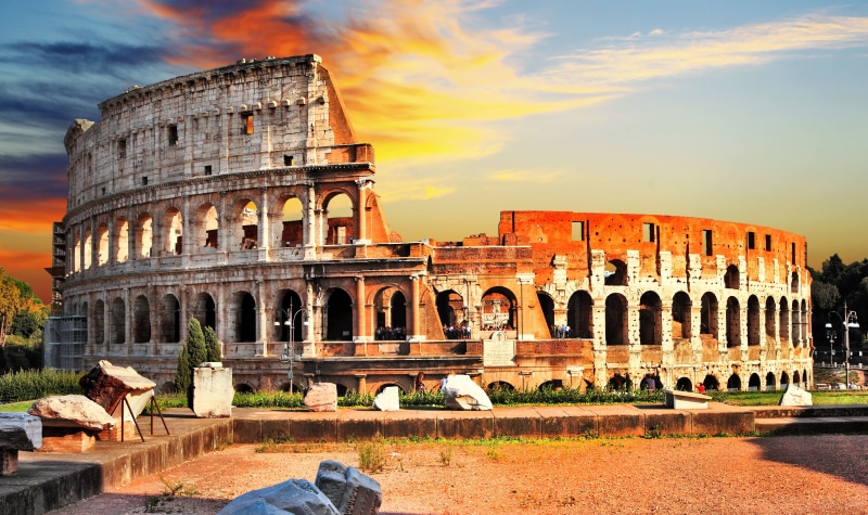 sky, view, building exterior, Rome, archaeology, cloud - sky, Anfiteatro Flavio, history, amphitheater, summer, travel, the construction of the 72-80g BC