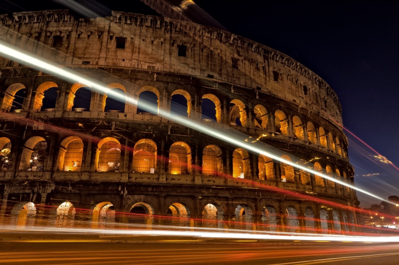blurred motion, city, street, motion, lights, built structure, Colosseo, excerpt, building exterior, road, Rome, Colosseum, travel, light trail, arched