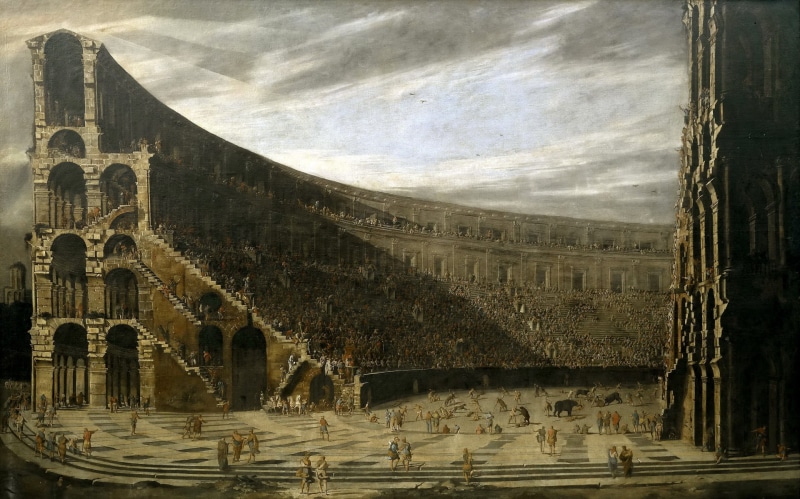 The Prospect Of A Roman Amphitheatre, picture, people, architecture, Viviano Codazzi, Colosseum, 1080P