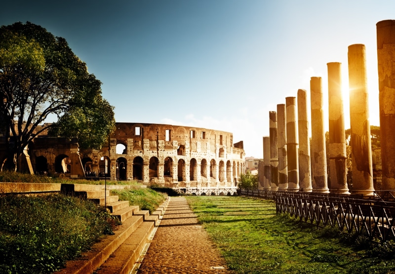 Italy, Rome, columns, light, amphitheatre, steps, the sun, architecture, 4K, Colosseum