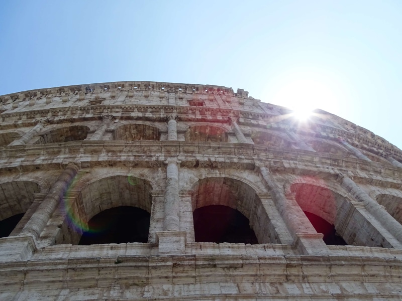 flavian amphitheatre, colosseum, sunlight, amphitheater, ancient civilization, day, 4K, old ruin, lens flare, ancient, no people, tourism, the past, ancient history