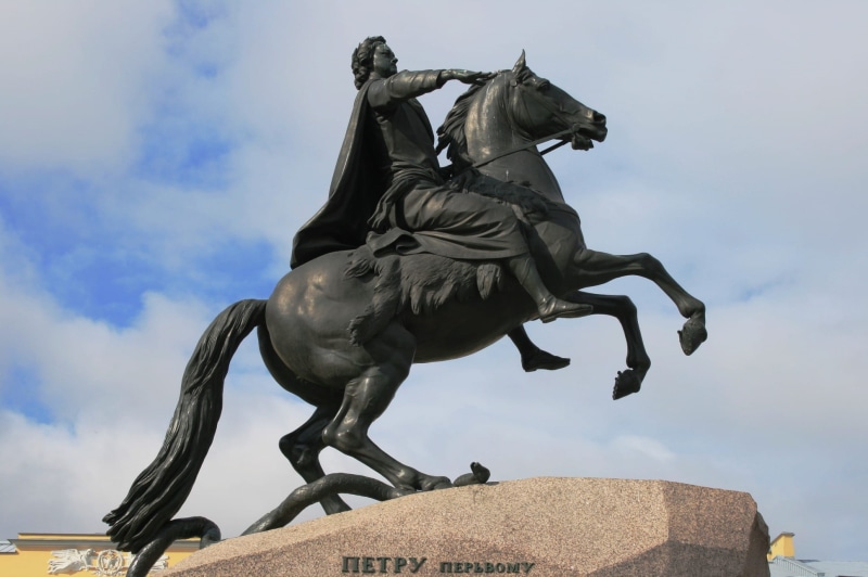 sky, square, livestock, cloud - sky, human representation, europe, clouds, art and craft, horse, peter the great, famous Place, male likeness, base, history