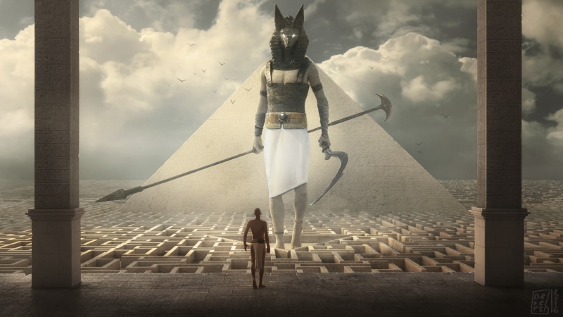 illustration, Anubis, DOFRESH, warrior, artwork, 1080P, pyramid, fantasy Art, egypt