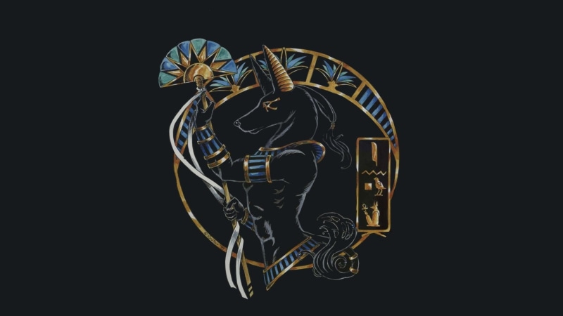 black background, human representation, creativity, Anubis, male likeness, indoors, Fantasy, metal, art and craft, low angle view, copy space, pattern