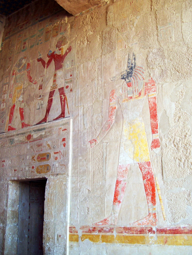 anubis, buddhism, religion, day, paint, Hatshepsut, architecture, art and craft, bad condition, asia, Egypt, built structure, no people, peeled, tomb painting