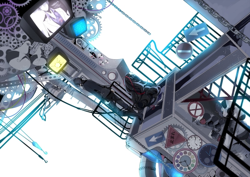 lighting equipment, Azami (Kagerou Project), 1080P, sign, built structure, city, machinery, technology, nature, connection, text, communication, Konoha (Kagerou Project)