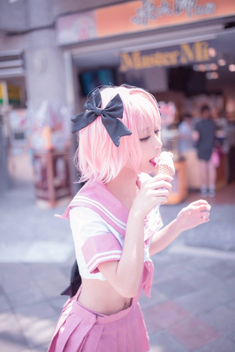 Asian, Astolfo (Fate/Apocrypha), school uniform, 1080P, pink hair, cosplay, Astolfo (Fate/Grand Order), Fate/Grand Order, twintails, thigh-highs, skirt