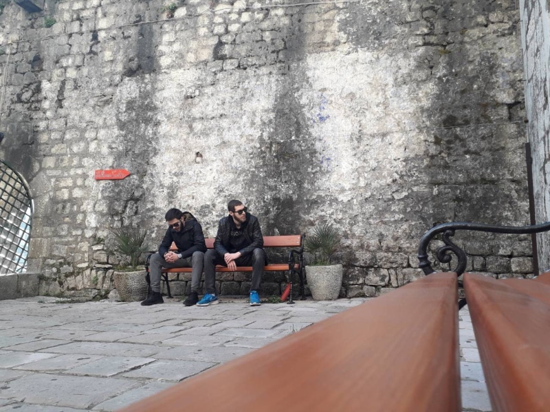 Kotor (town), architecture, sitting, Montenegro, togetherness, wall - building feature, standing, outdoors, 720P, seat, adult, young adult, full length