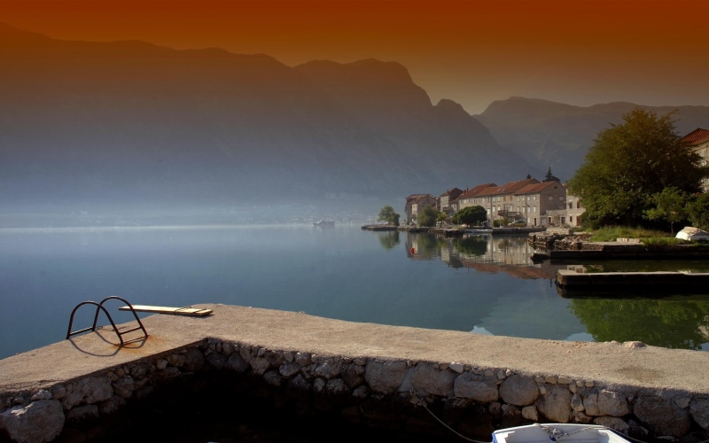 beautiful, port, bay, montenegro, coasts, town, 2K, houses, seas, peace, gray, pavement, nature, relax, concrete, morning, quite, kotors, wharf, pier