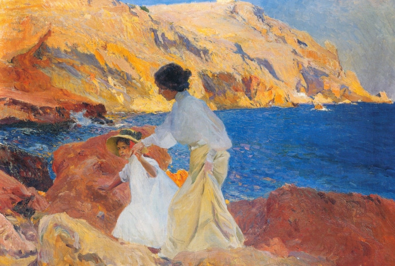 genre, Joaquin Sorolla, landscape, 1080P, picture, Clotilde and Elena on the Rocks, sea