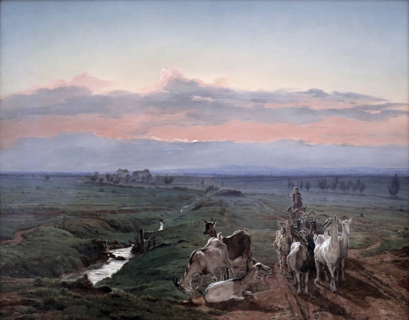 Ferdinand Georg Waldmuller, morning landscape and herd of goats, 2K, Ferdinand Georg Waldmüller, Neue Pinakothek, Munich, picture gallery