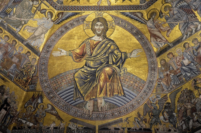 the past, art and craft, 4K, human representation, indoors, history, christianity, church, ornate, travel destinations, representation, baptismal ceiling saint-jean