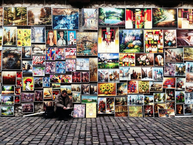 man, women, day, collection, picture, adult, people, colour, shopping, painter, market, street, brick, assorted, abundance, artist, store, pattern, market stall