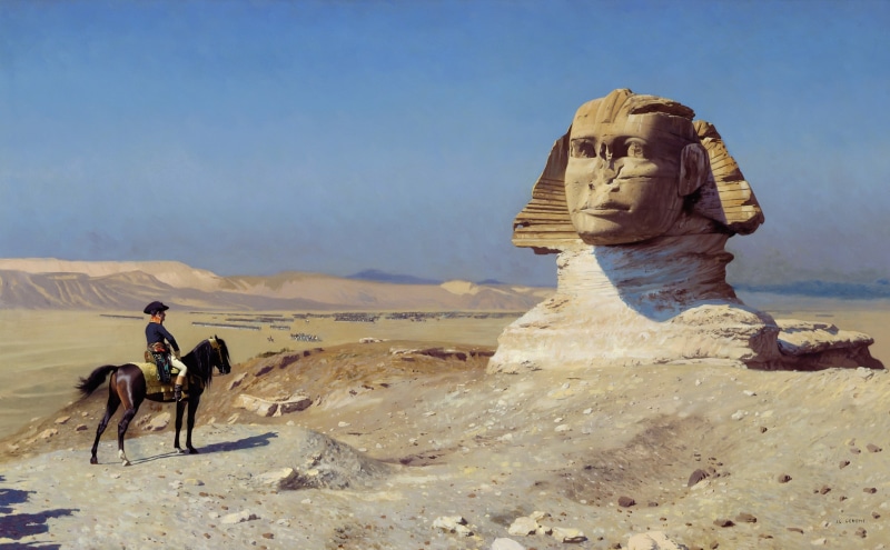 Egypt, Oedipus, picture, genre, Bonaparte before the Sphinx, history, Jean-Leon Gerome, 2K