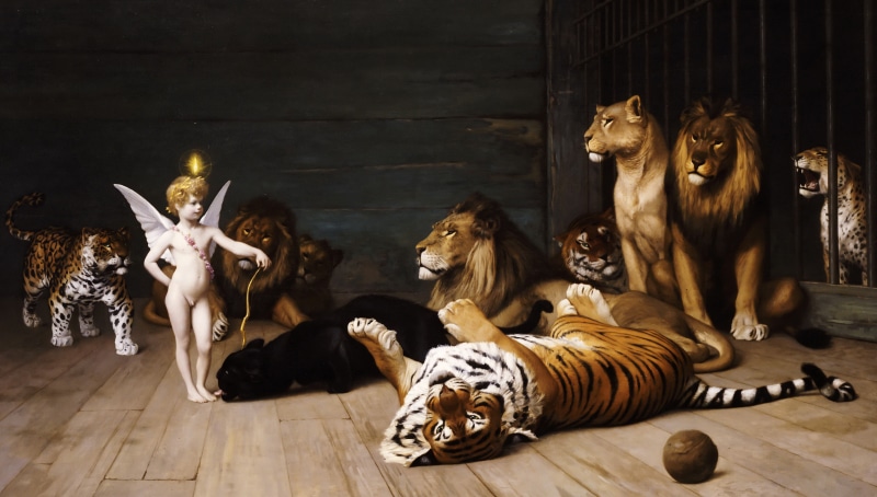 animals, Leo, tiger, 4K, picture, Jean-Leon Gerome, Love The Conqueror