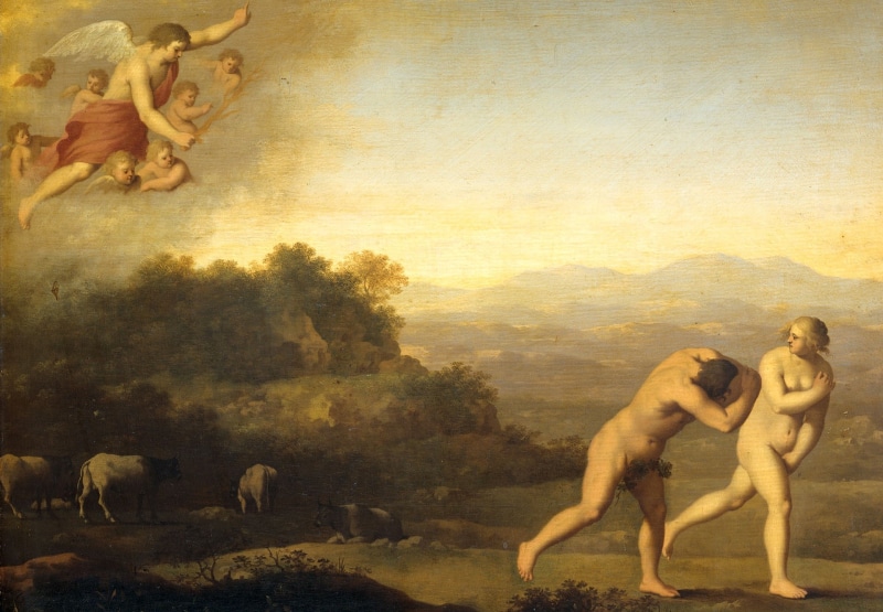 1080P, tree, The expulsion from Paradise, picture, oil, mythology, Cornelis van Poelenburg