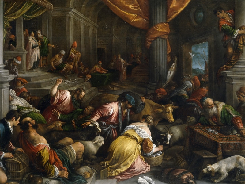 The expulsion of the Merchants from the Temple, people, 1080P, the Bible, picture, Francesco Bassano, religion, mythology