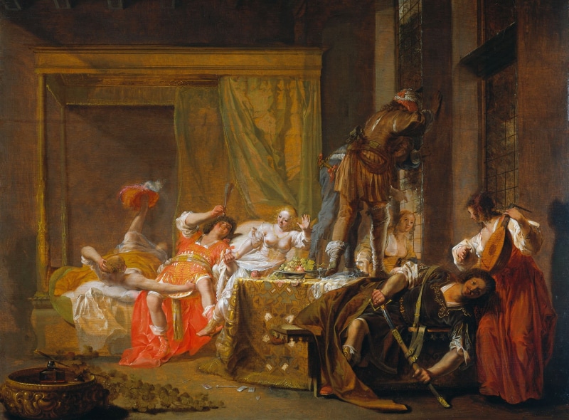 The scene of the Marriage of Messalina and Gaius Celia, oil, 1080P, Nikolaus Knupfer, mythology, picture, tree