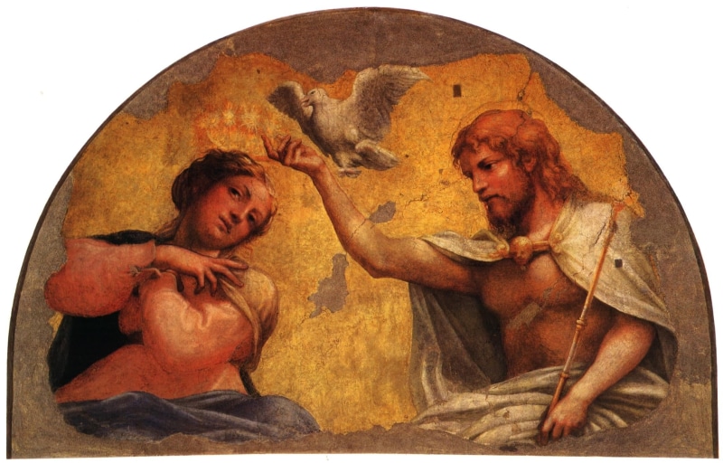 The adoration of the Magi, Antonio Allegri Correggio, Maria, Italian painting, high Renaissance, The Coronation Of The Virgin, religious painting, white dove