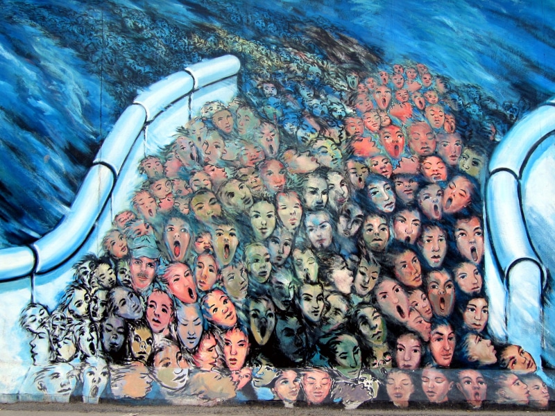 multi colored, berlin wall, variation, luxury, swimming pool, berlin, outdoors, blue, shoe, large group of objects, lifestyles, arrangement, art, graffiti