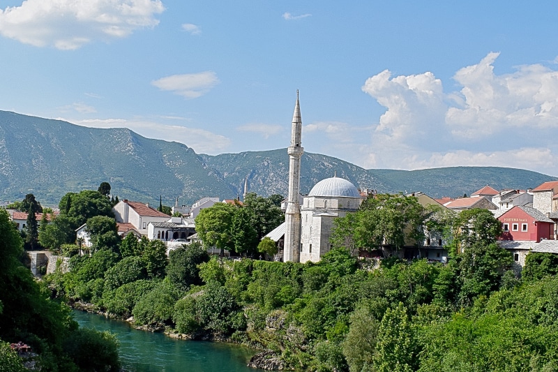 travel, bosnia-herzegovina, place of worship, herzegovina, tree, religion, islamic, spirituality, built structure, mountain, water, city, nature, travel destinations