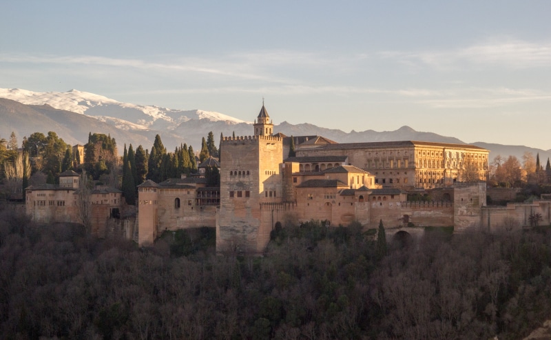 landscape, sunset, no people, religion, whiten, travel destinations, sierra nevada, mountain, views, city, cloud - sky, plant, spain, tourism, tree, sky