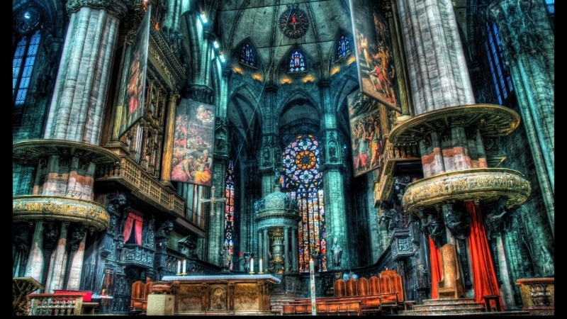 place of worship, building, belief, no people, milan cathedral, art and craft, medieval, 1080P, statue, altar, built structure, HDR, artwork, spirituality