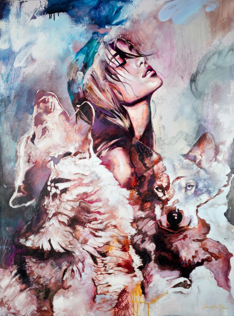 wolf, Dimitra Milan, 720P, painting, women
