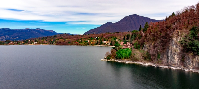 leggiuno, riva, santa caterina del sasso, ultrawide, lake, sea, mountain range, drone, lombardy, outdoors, tree, tranquility, 4K, land, sky, plant, nature