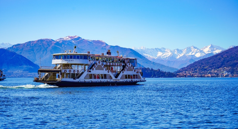 5K, beauty in nature, nautical vessel, water, sempione, snowcapped mountain, lago maggiore, italy, lombardy, steamer, vista, travel, snow, shuttle, ship