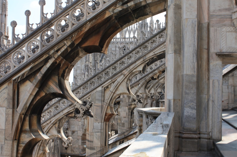lombardy, cathedral, milan, arch, church, travel, old, low angle view, ancient, city, 4K, perspective, architectural column, marble, building, spires