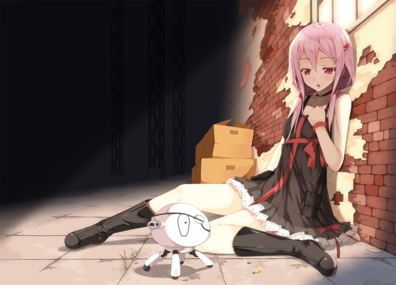 guilty, 720P, boots, hair, eyes, haru, fyu neru, pink, red, robot, yuzuriha, inori, matatabi, crown