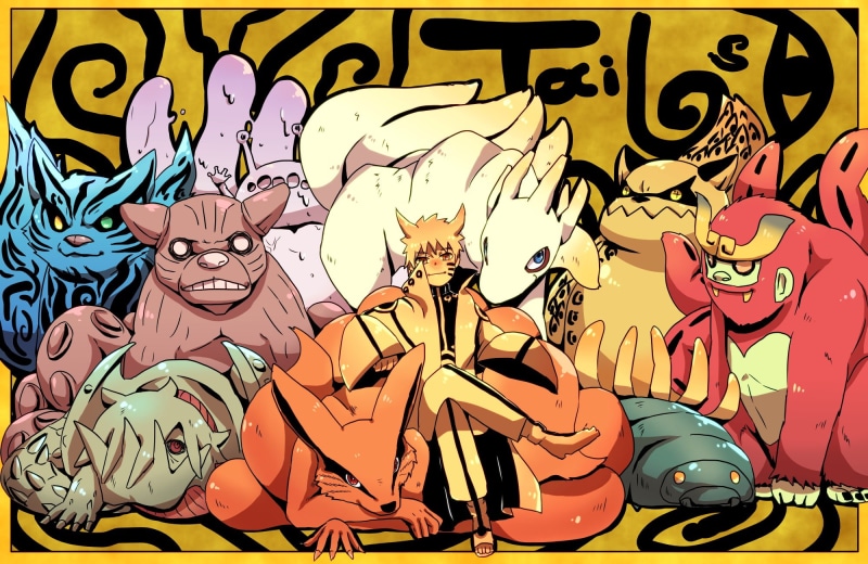 eyes, uzumaki, saiken, tails, naruto, hair, horns, multiple, chomei, orange, kokuo, isobu, 1080P, gyuki