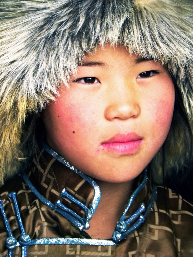 front view, males, child, tradition, clothing, hood - clothing, fur hat, hat, real people, girl, innocence, gobi desert, looking at camera, steppe, portrait