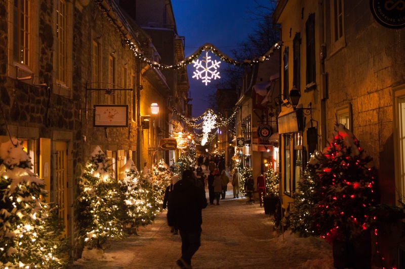 winter, christmas decoration, canada, holiday, christmas tree, light, plant, celebration, christmas, city, lighting equipment, québec city, old quebec
