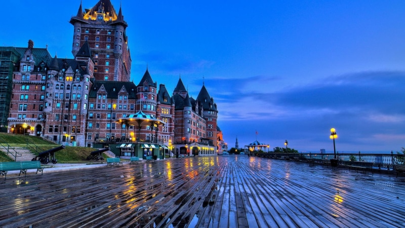 frontenac, hotel, chateau, quebec, 1080P, nature and landscapes, boardwalk, dusk, rain, le