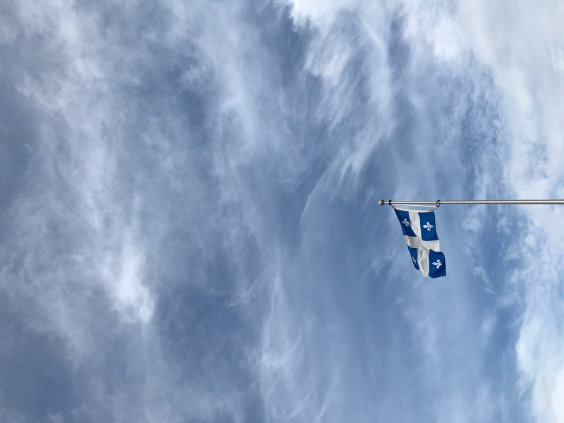 symbol, motion, pole, flag, emotion, blue, environment, directly below, background, low angle view, no people, overcast, flagpole, 4K, quebec, communication