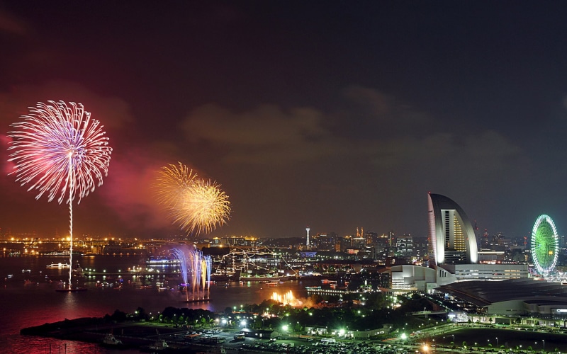 japan, buildings, cities, video, yokohama, skyscraper, firework, calibur, long exposure, Lights, nature, built structure, exploding, games, building exterior