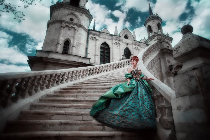 Princess, 1080P, stage, aristocrat, dress, castle, photographer, ladder, lady, Maria Lipina
