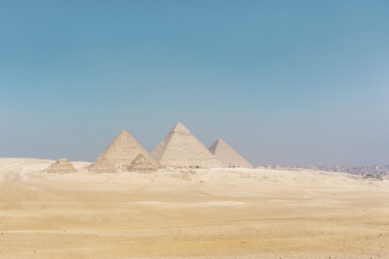 outdoors, desert, building, triangle shape, scenics - nature, blue sky, clear sky, world wonder, ancient civilization, daytime, three, horizon, travel