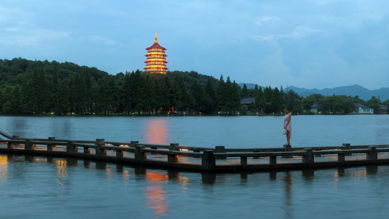 West Lake, plant, tree, built structure, west, scenics - nature, architecture, reflection, 4K, no people, beauty in nature, nature, leifeng pagoda lights