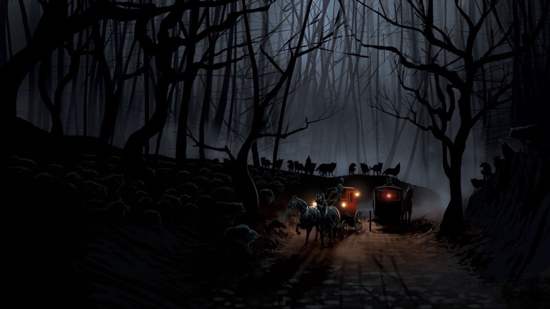 the way forward, urban Scene, dark, horror, architecture, tree, car, wood, carriages, cold - Temperature, horse, road, fog, weather, transportation, carriage