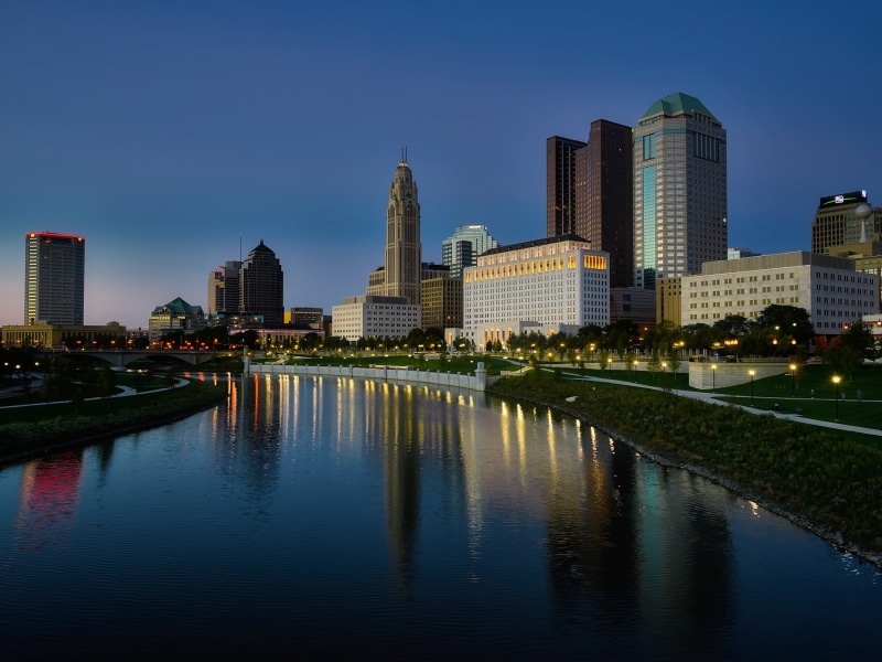 tower, reflection, modern, waterfront, downtown, sunset, building, landmark, tall - high, city, financial district, cityscape, urban, surrounded, laveque tower