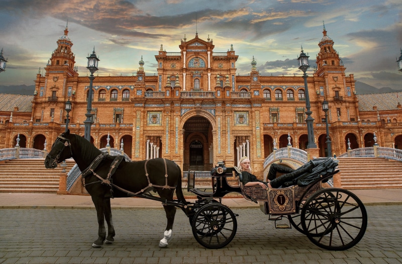 outdoors, Carriage, Fashion, TaroIshida, Stylish, domestic, Amazing, mammal, Model, Building, Girls, Horse, Elegance, Gorgeous, Fabulous, 2K, animal themes